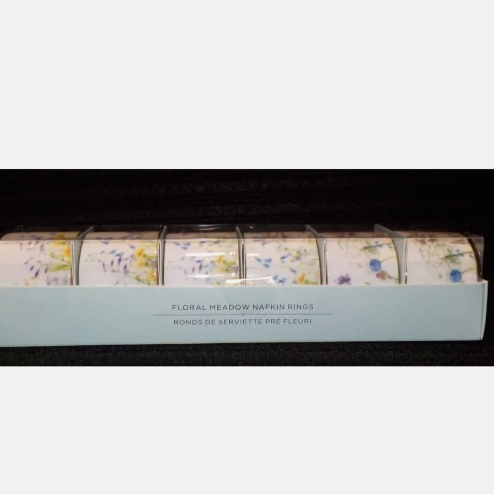 William Sonoma Floral Meadow Napkin Rings Set of 6 Easter Regency Whimsical NEW